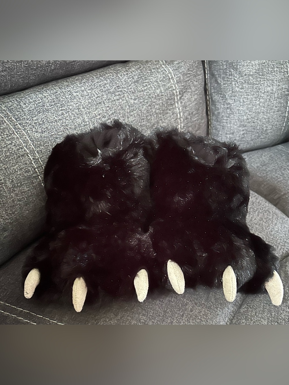 Lazy One Black Plush Kids Paw Mittens with Cream Claws